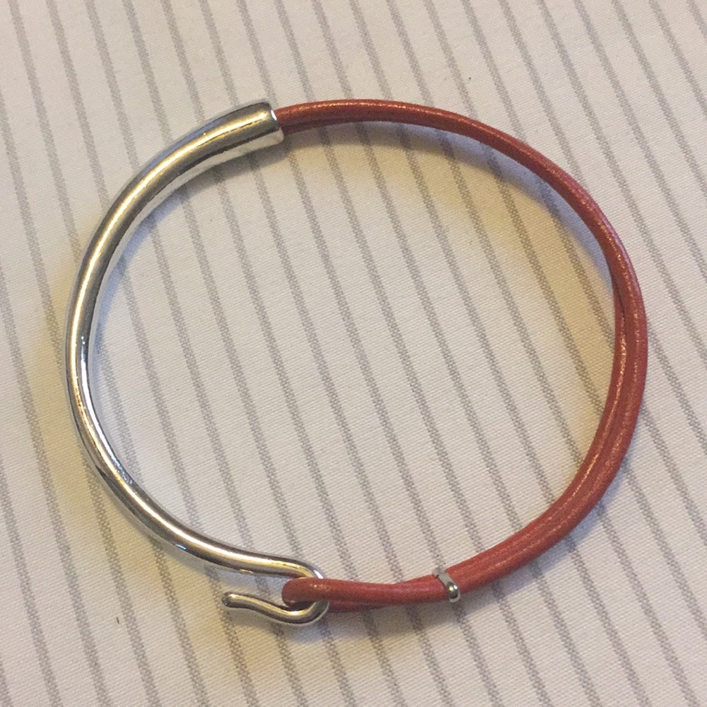Silver and Orange Leather Bracelet